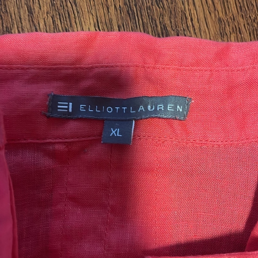 Elliott Lauren bright coral Linen long sleeve button down shirt XL - Picture 10 of 12